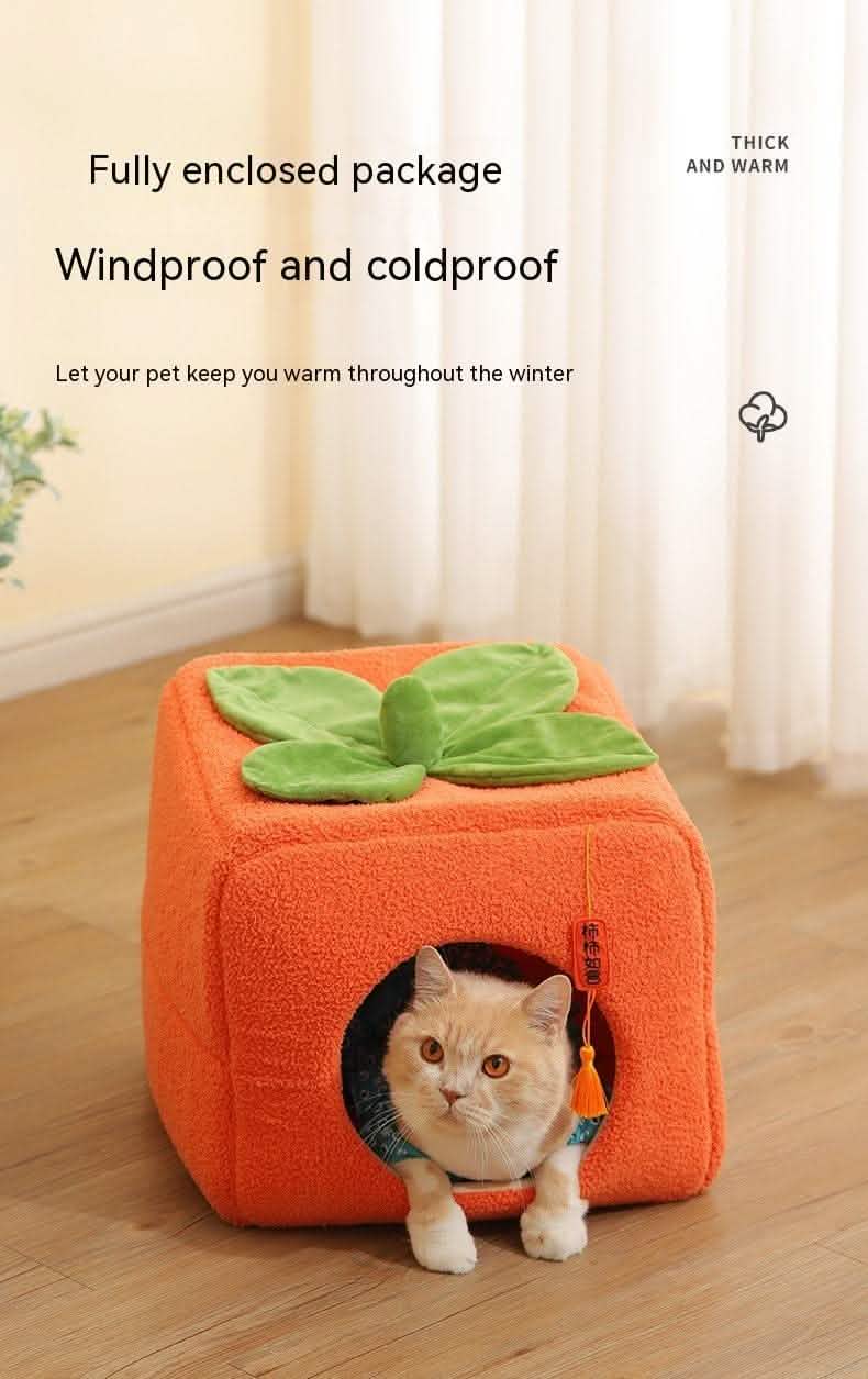 Lucky Persimmon Pet Nest - Festive Gift Box Cat House - Vezir