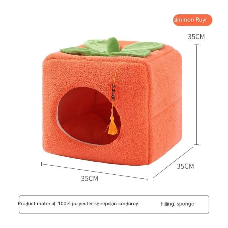 Lucky Persimmon Pet Nest - Festive Gift Box Cat House - Vezir