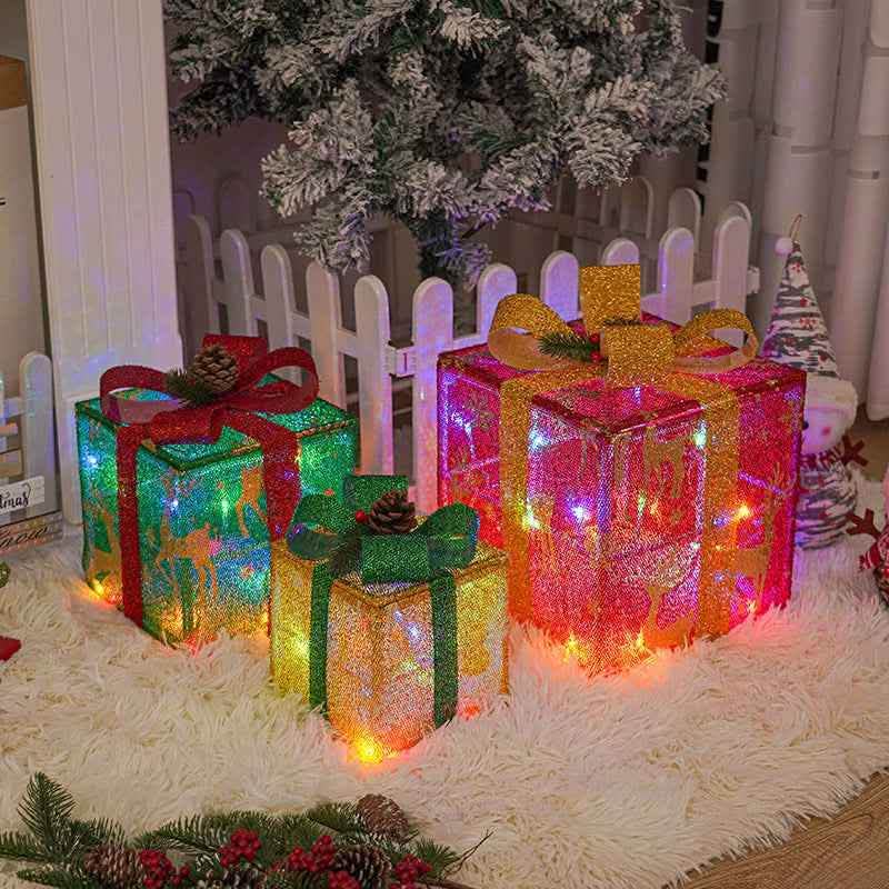 LED Christmas Gift Box Decorations - Luminous Holiday Yard Decor - Vezir