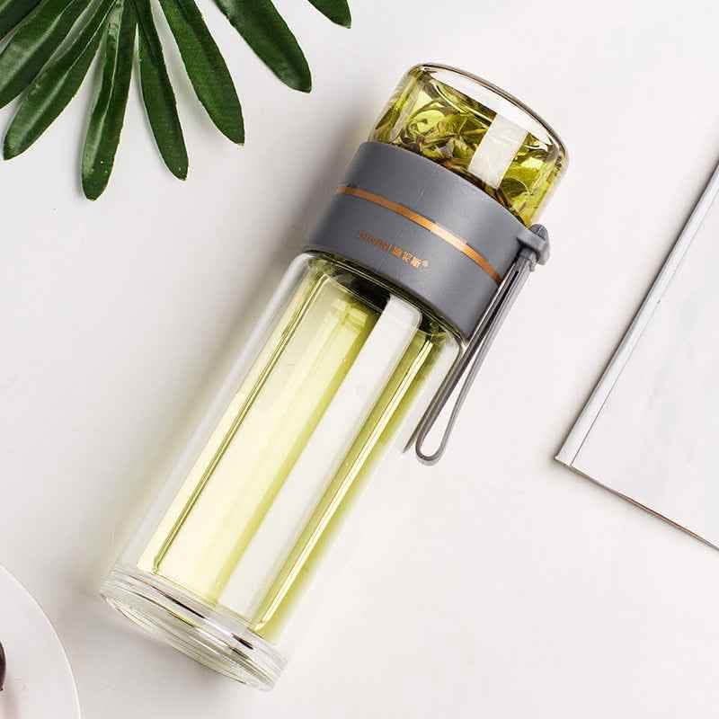Glass Water Bottle - Tea Infuser Filter Double Wall Design - Vezir