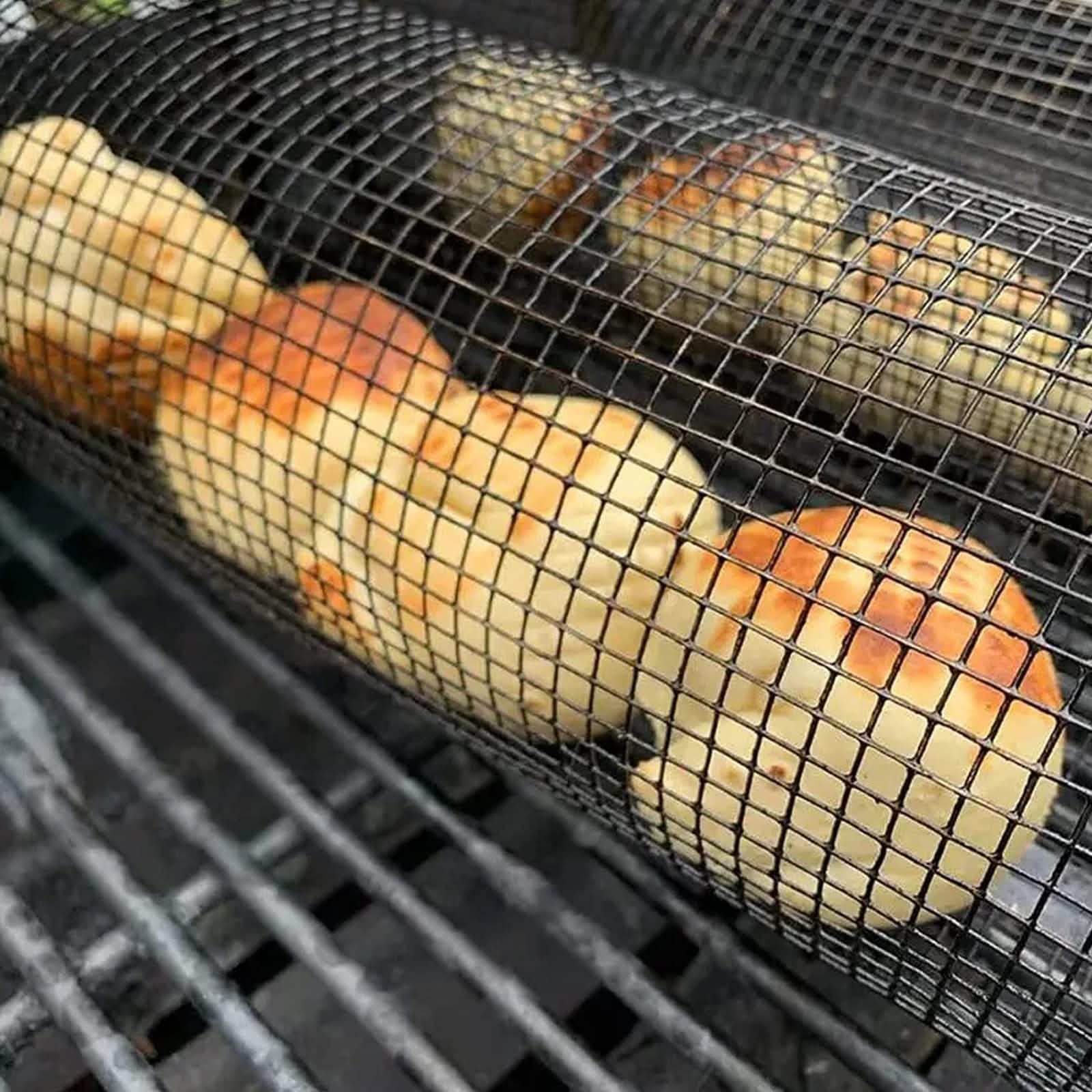 Rolling Grilling Basket - Metal BBQ Barbecue Net Rack - Vezir