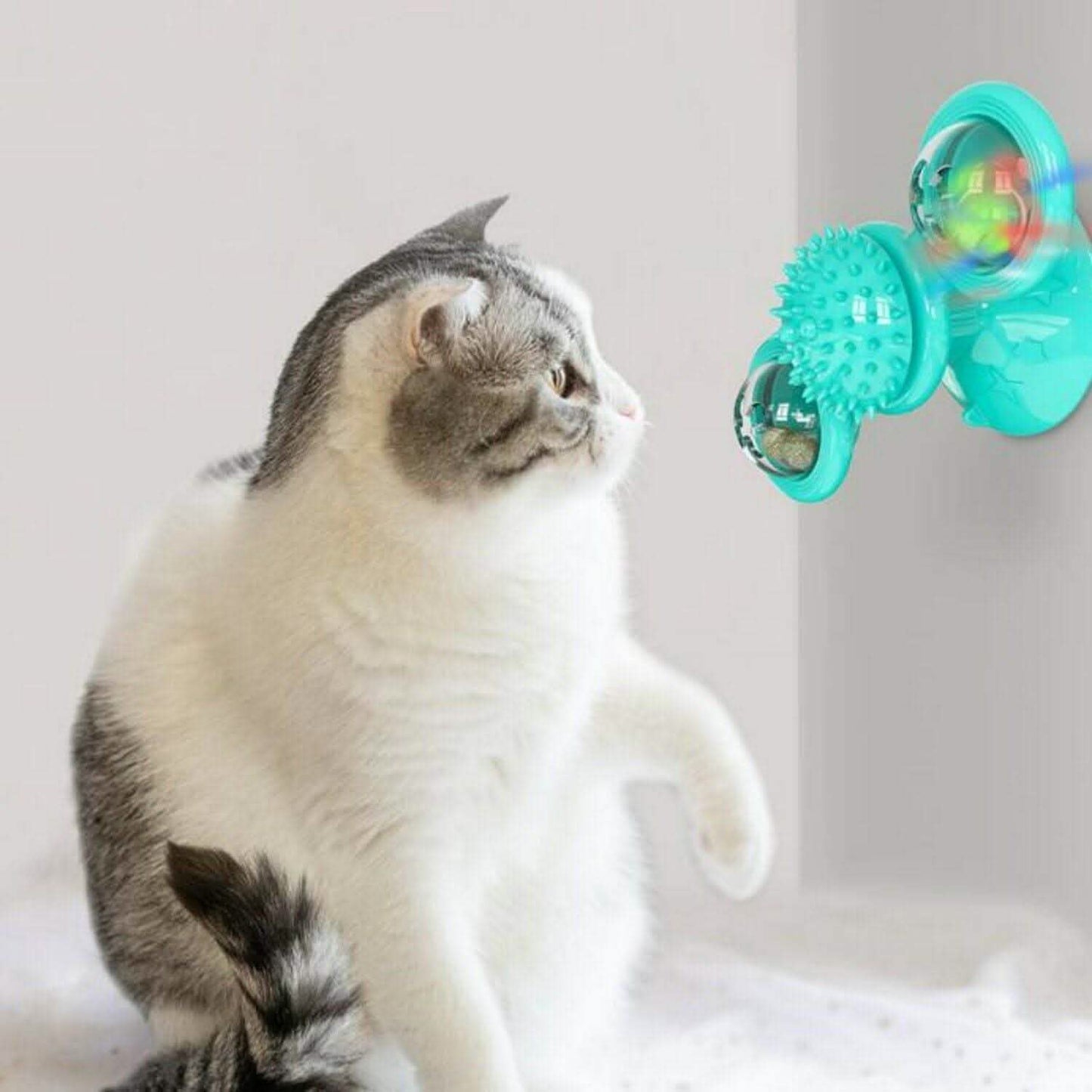 Interactive Windmill Cat Toy - Rotating Suction Cup Catnip Toy - Vezir