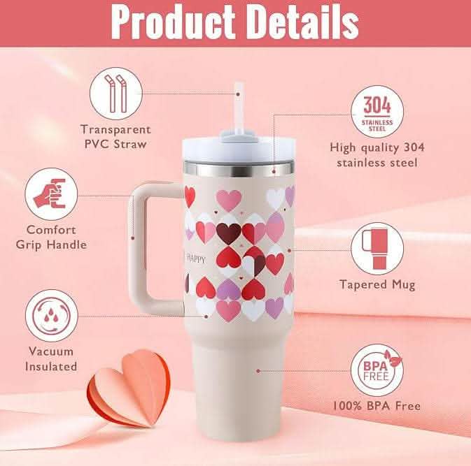 40oz Insulated Tumbler - Stainless Steel Travel Mug with Handle - Vezir