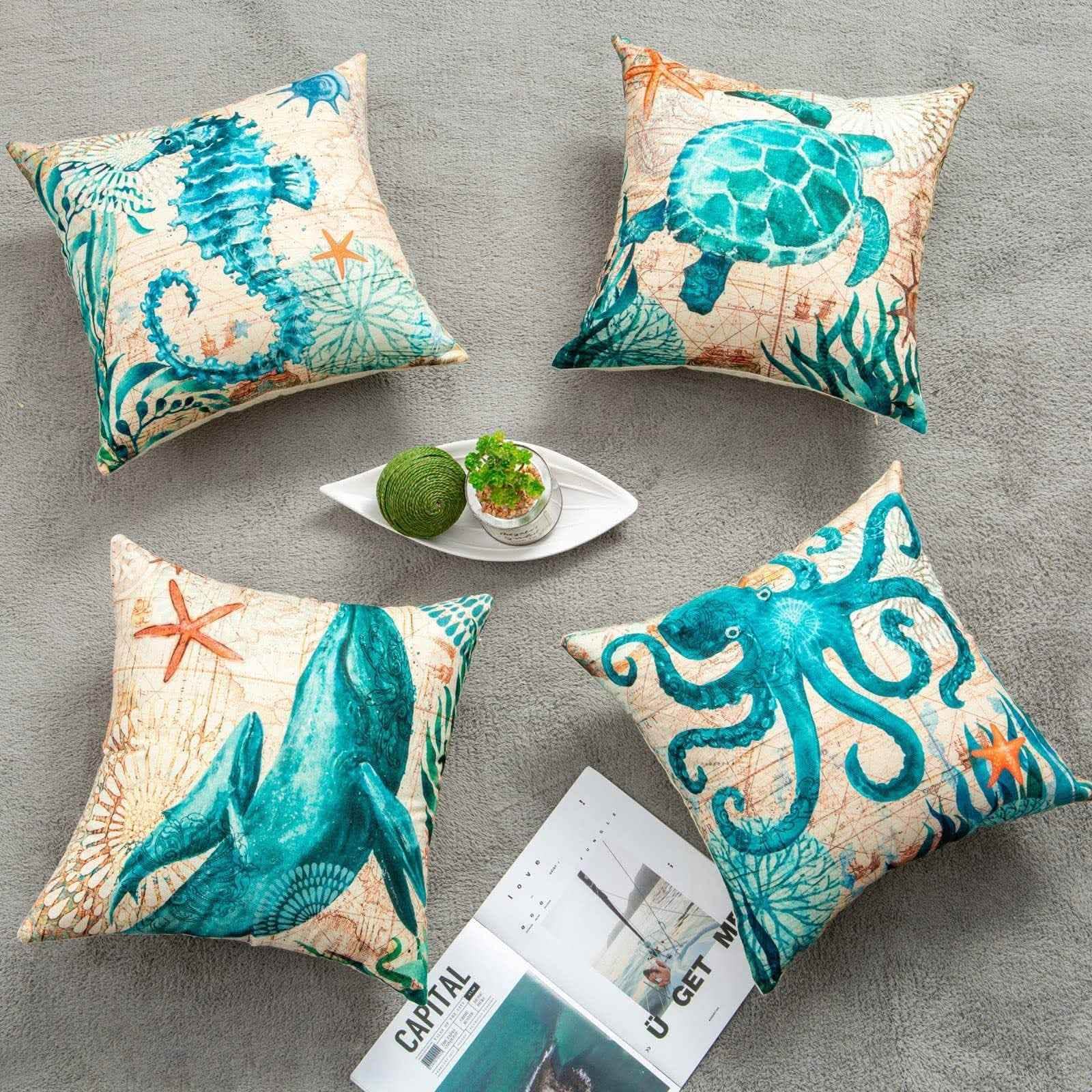 Sea Turtle Cushion Covers - Printed Throw Pillow Cases - Vezir