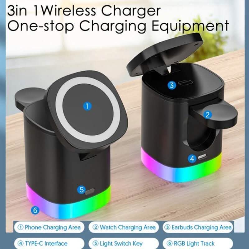 3-in-1 Wireless Charging Station - Magnetic Fast Charger RGB - Vezir