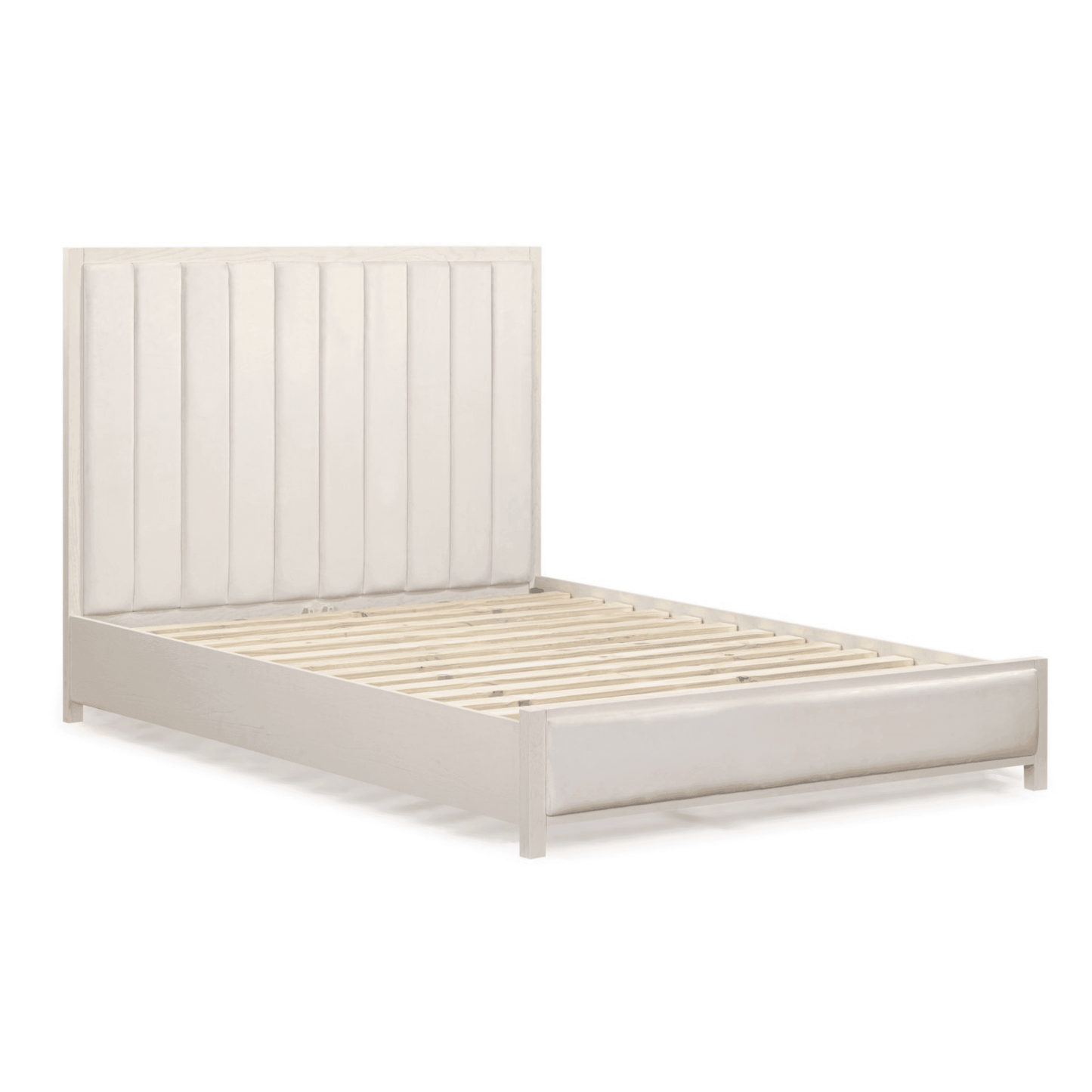 Cream Velvet Bed Frame with Elegant Wood Finish