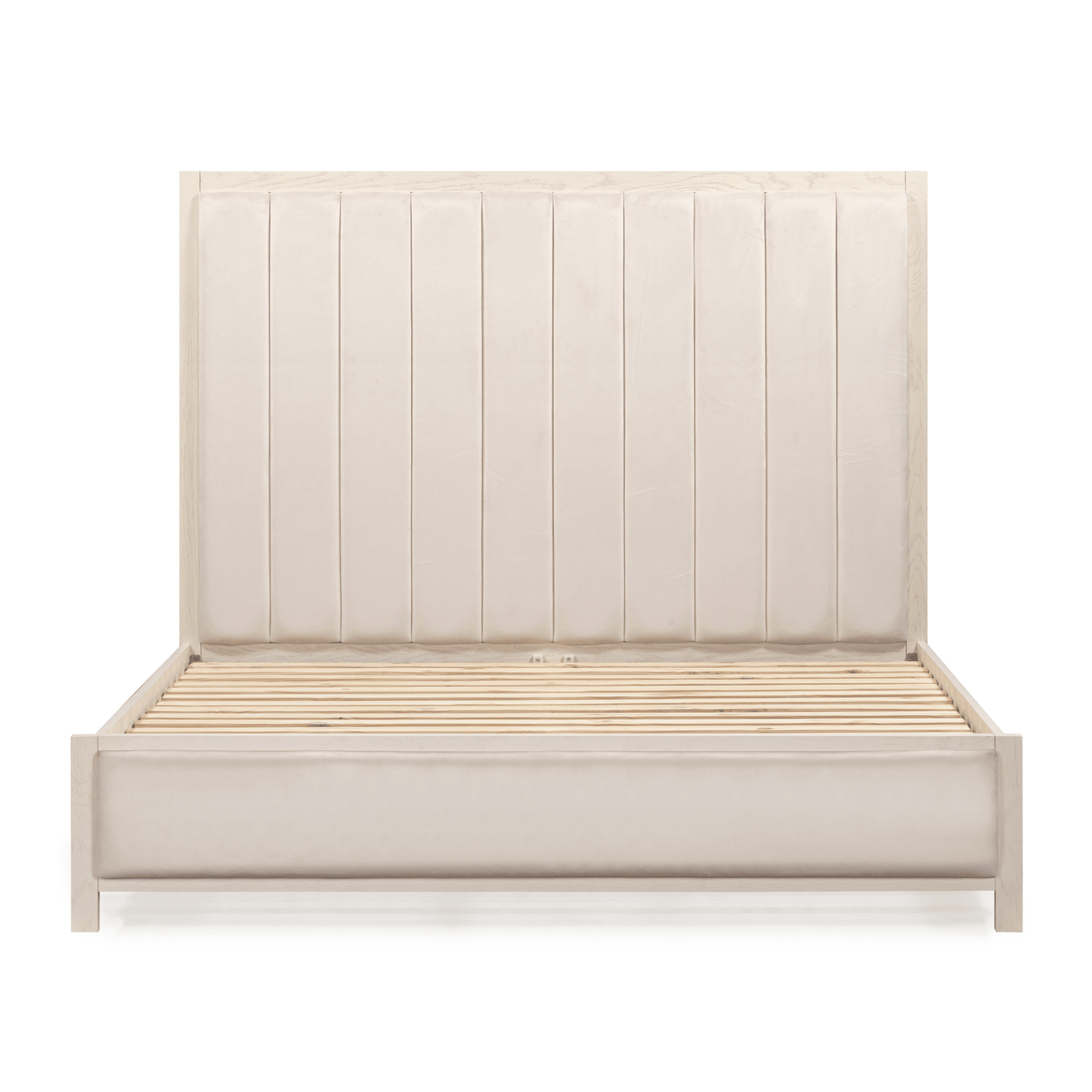 Cream Velvet Bed Frame with Elegant Wood Finish