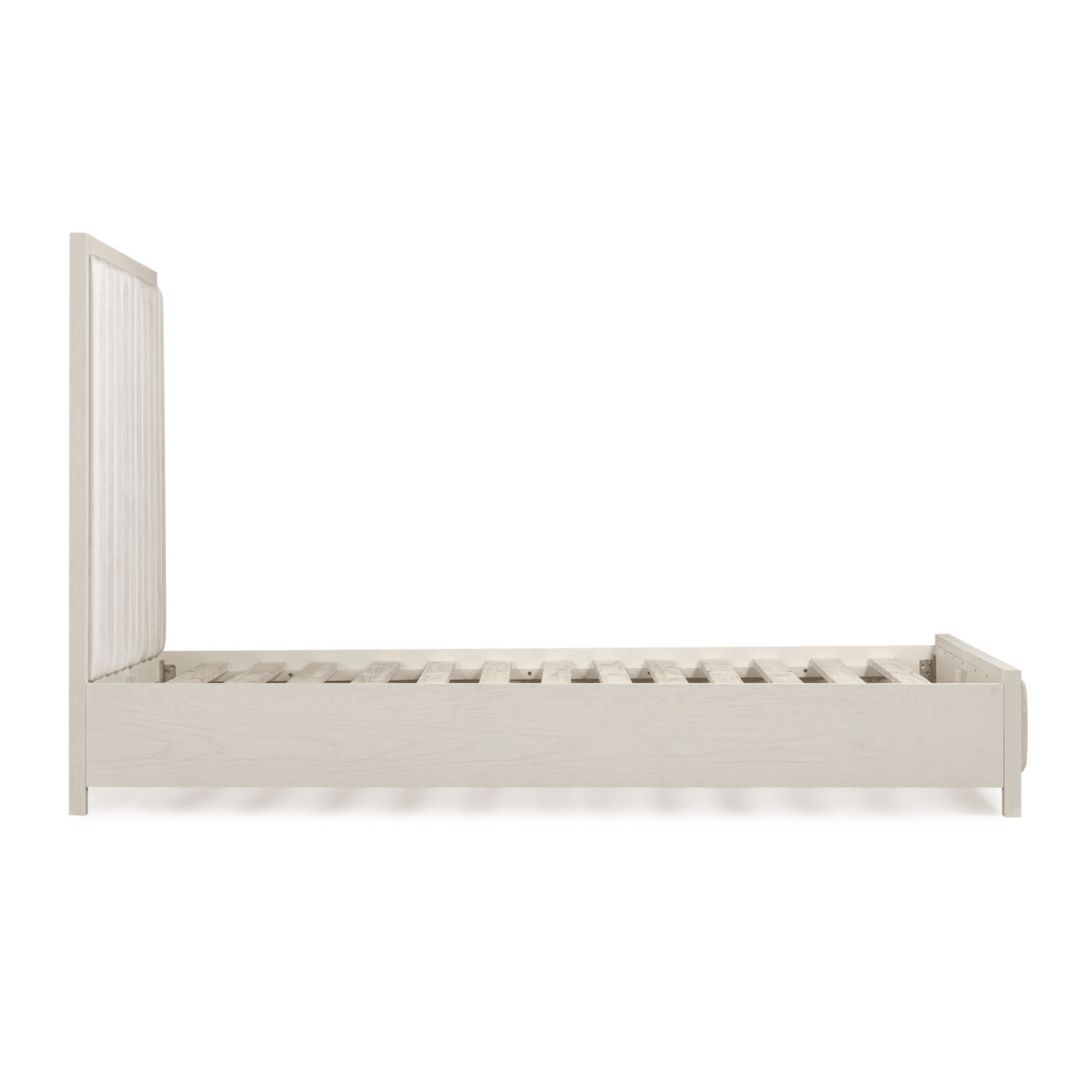 Cream Velvet Bed Frame with Elegant Wood Finish